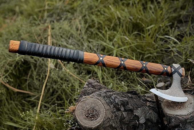 SHINY CRAFTS® Norse Viking Axe with Leather Sheath – Hand-Forged Bearded Hatchet Tomahawk Axe for Camping Survival Woodcutting Unique Gift for Him Husband Dad Groomsmen (SCAH-15)