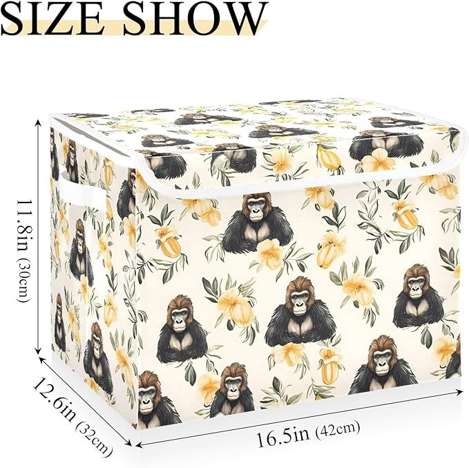 Storage Cube with Lid Cute Gorilla Print 16.5×12.6×11.8 IN 1 Pack Collapsible Large Capacity Foldable Storage Basket Bin Organizer