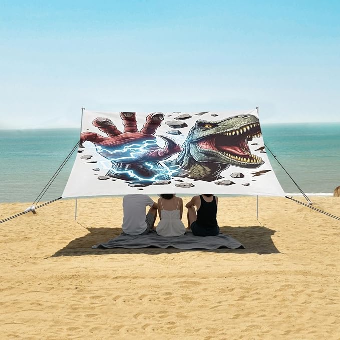 ALAZA Dinosaur Lightning Beach Tent Sun Shelter Portable Canopy Sunshade for Outdoor Camping Picnics Backyard Fun 10x9 ft