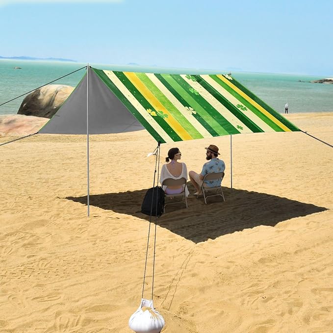 St Patrick Beach Tent Sun Shelter Set UPF50+ UV Protection 10.5 x 9.19 FT Camping Shade Canopy with Sandbags Sand Anchors Carrying Bag and Others