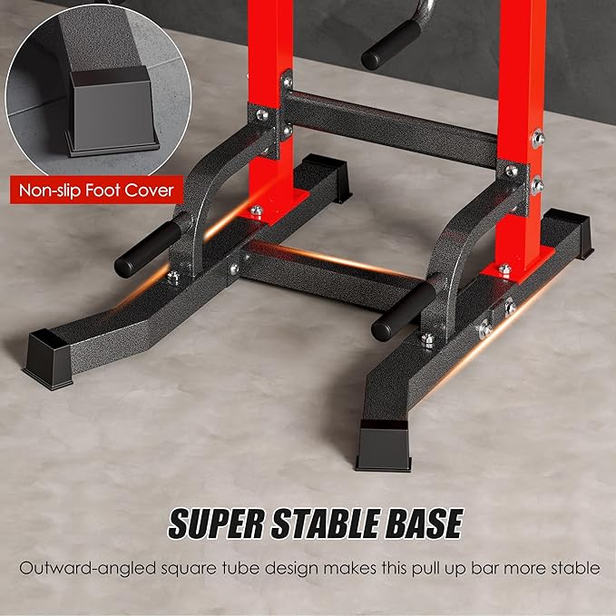 soges Pull Up Bar Dip Station Power Tower with A Backrest Adjustable Height Pull Up Bar Stand Multi-Function Home Gym Strength TrainingRed