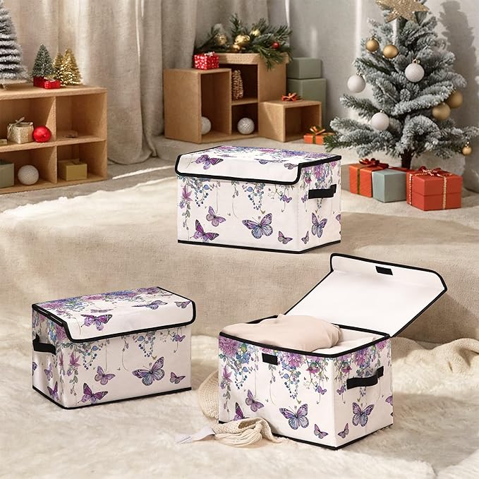 Stackable Clothes Storage Bins with LidsCloset Organizers Fabric Box for Home and OfficeBlanket Clothes OrganizersUnder Bed Storage Containers 3 Pack.