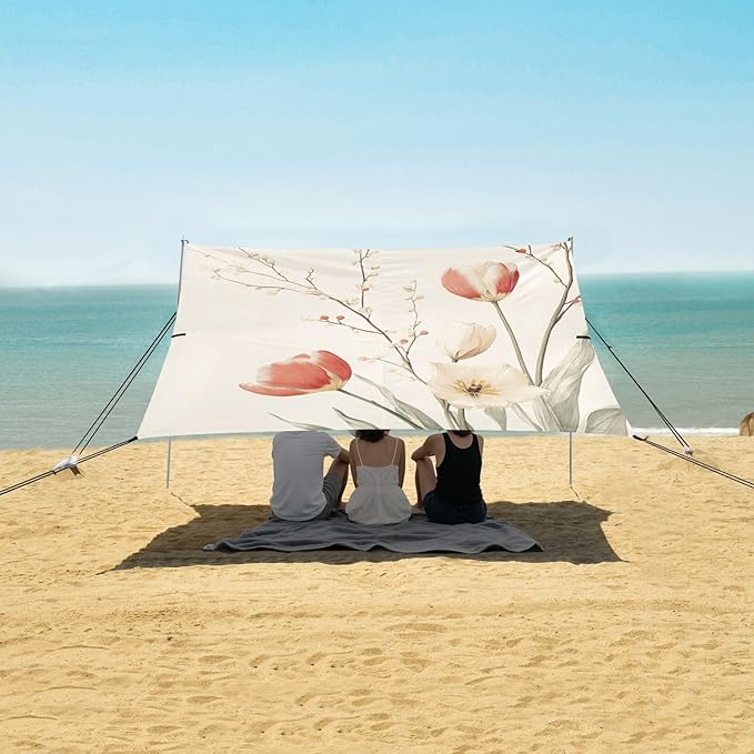 ALAZA Vintage Tulips Floral Beach Tent Sun Shelter Portable Canopy Sunshade for Outdoor Camping Picnics Backyard Fun 10x9 ft