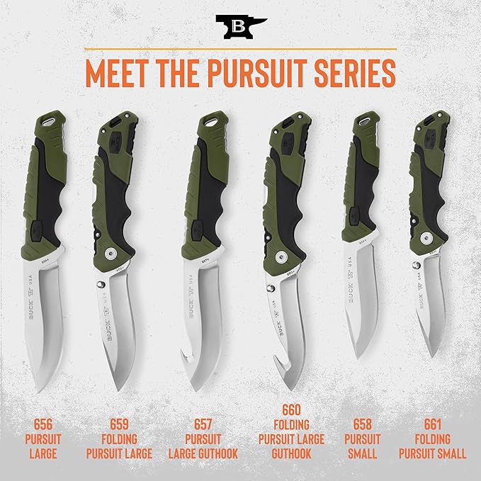 Buck Knives 661 Small Folding Pursuit Hunting Knife 3 Blade Glass Filled Nylon Handle 420HC Stainless Steel Drop Point Blade Sheath Included Knife Made in the USA Green 2.5 oz