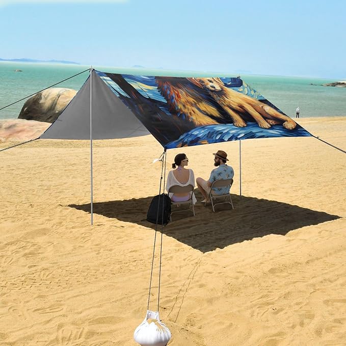 ALAZA Cute Dog Galaxy Starry Night Beach Tent Sun Shelter Portable Canopy Sunshade for Outdoor Camping Picnics Backyard Fun 10x9 ft