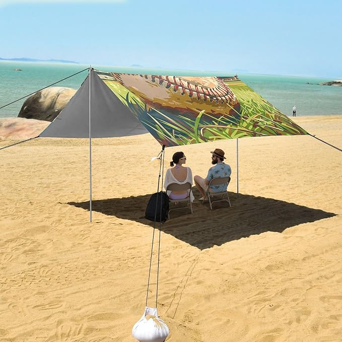 ALAZA Baseball Anime Beach Tent Sun Shelter UPF50+ Protection Beach Shade Canopy w/ 4 Sandbags for Outdoor Camping Fishing Backyard Fun Picnic 10x9 ft