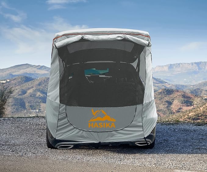 Poles Included Tailgate Shade Awning Tent for Car Camping Road Trip Essentials Small to Midsize SUV Waterproof 3000MM UPF 50+Grey (Small)