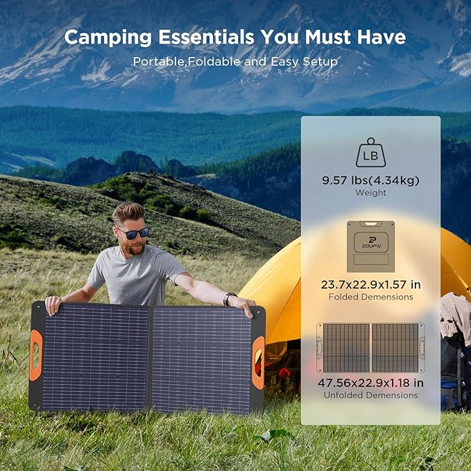 ZOUPW 110 Watt Portable Solar Panel for Jackery Explorer 300/500/Ecoflow/Anker Solix/Bluetti Foldable Monocrystalline Solar Charger IP67 Waterproof Offgrid Power for Camping RV Battery Backup