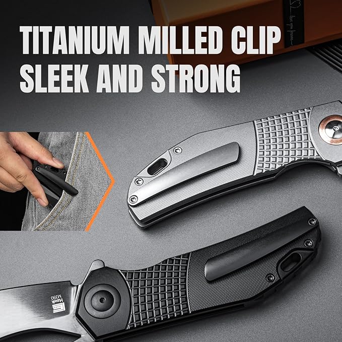 Kizer Hawk camping folding knives 3.4 M390 Sheepsfoot EDC Pocket Knife with Titanium Handle Thumb Hole Opener Liner Lock for Camping Hiking Fishing Ki4683A1