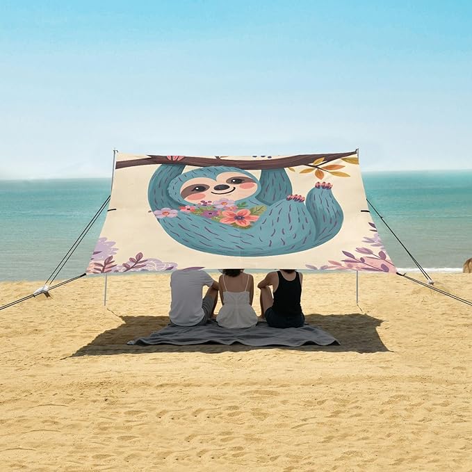 ALAZA Sloth Tree Branch Beach Tent Sun Shelter Portable Canopy Sunshade for Outdoor Camping Picnics Backyard Fun 10x9 ft