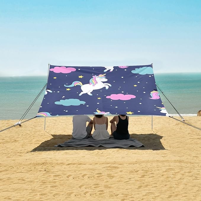 ALAZA Clouds Stars Unicorn Pattern Beach Tent Sun Shelter Portable Canopy Sunshade for Outdoor Camping Picnics Backyard Fun 10x9 ft