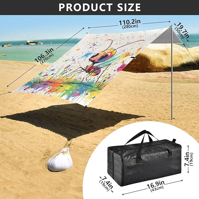 Cute Ant Beach Cabana Tent UPF50+ Lightweight Shade Sun Shelter with Sand Shovel Sandbags for Camping Picnics Backyard &amp Fishing