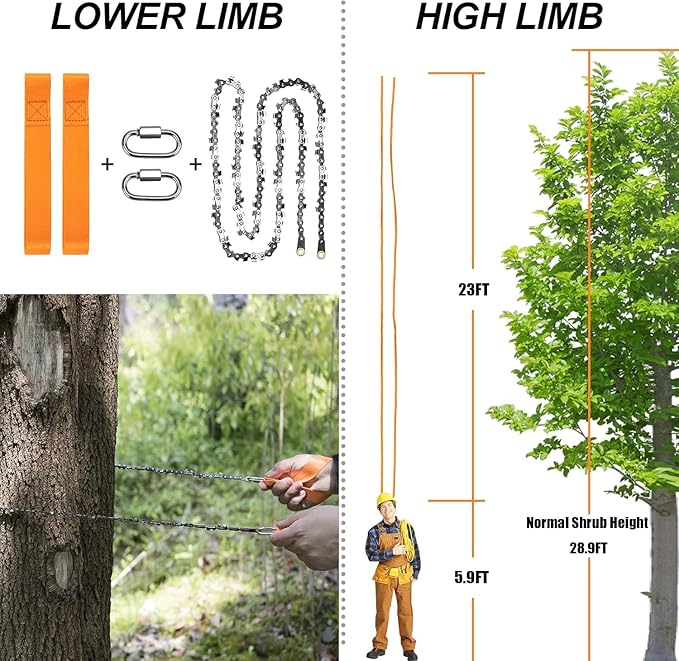 Premium 55 Inch High Limb Rope Saw with Two Ropes70 Sharp Teeth Blades on Both Sides-Best Folding Pocket Chain Saw for CampingField Survival GearHunting.