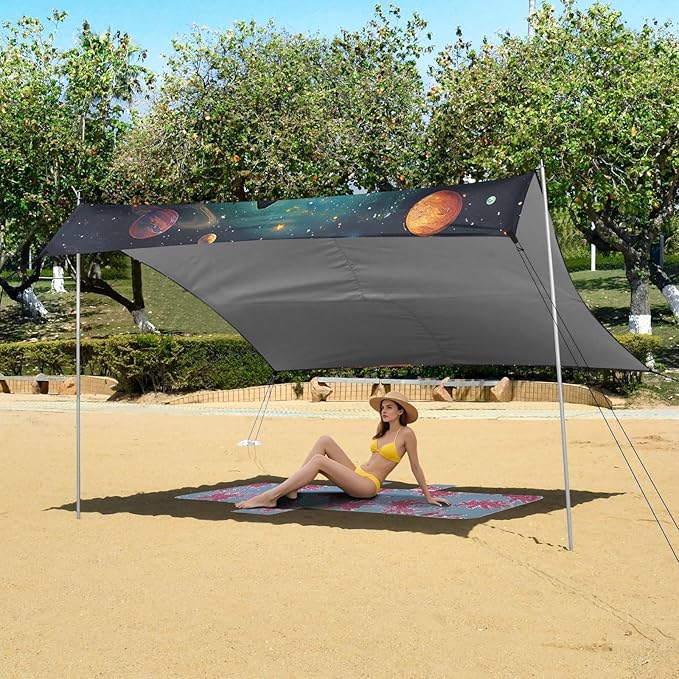 ALAZA Black Cat Space Beach Tent Sun Shelter Portable Canopy Sunshade for Outdoor Camping Picnics Backyard Fun 10x9 ft