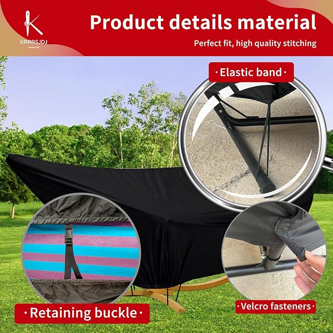 Outdoor Waterproof Hammock Cover for 11-12FT Hammock Standwith Zip and Elastic Ropesand It has Windproof Effect420D Heavy Duty Oxford (Black11-12foot)