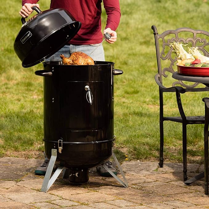 Cuisinart 18” Vertical Charcoal Smoker Integrated Thermometer Water Bowl and Dual Vents Perfect for Smoked Brisket Chrome Plated Grates Smoker Grill for BBQ Camping Tailgates