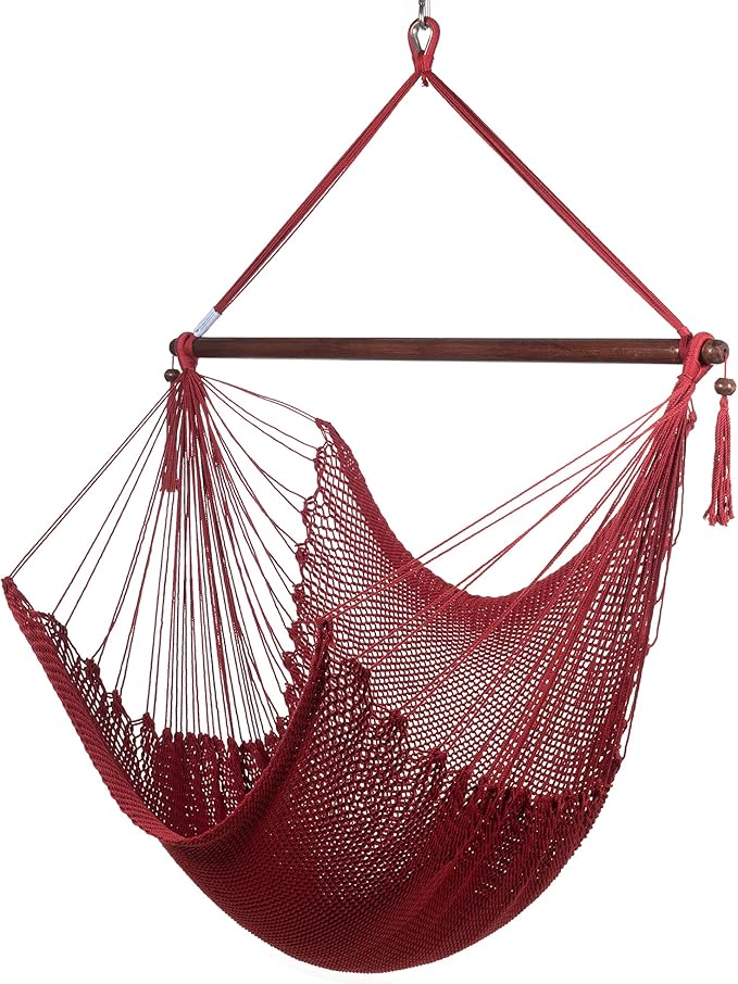 Large Caribbean Hammock Chair - 48 Inch - Polyester - Hanging Chair - Red