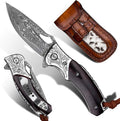 Handmade Damascus Steel Flipper Folding Knife with Pocket Clip Liner Lock Tactical Knife for Camping Hunting Fishing and EDC