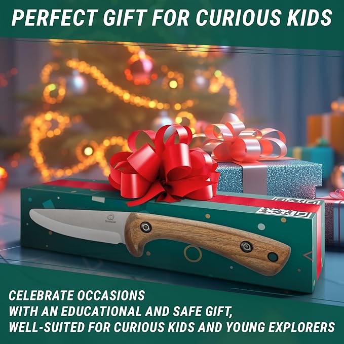 BeaverCraft Kids Boy Scout Knife - Whittling Knives for Kids - Safe Kid Knife with Rounded Tip &amp Sheath - First Bushcraft Knives for Boys 8-12 BSH Kid