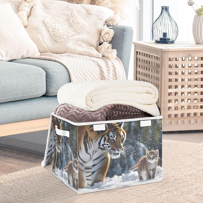 Storage Cube with Lid Cats Print 16.5×12.6×11.8 IN Collapsible Large Capacity Foldable Storage Basket Bin Organizer