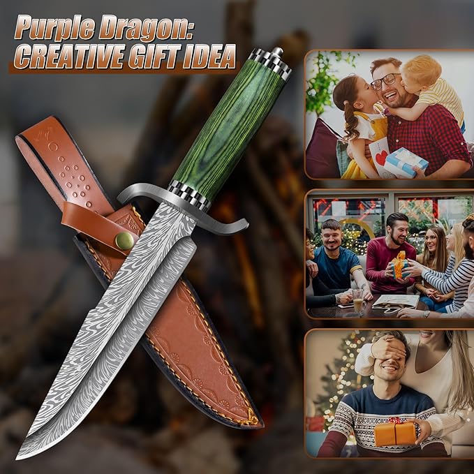 Purple Dragon Camping Knife with - Fixed Blade Knife with Sheath