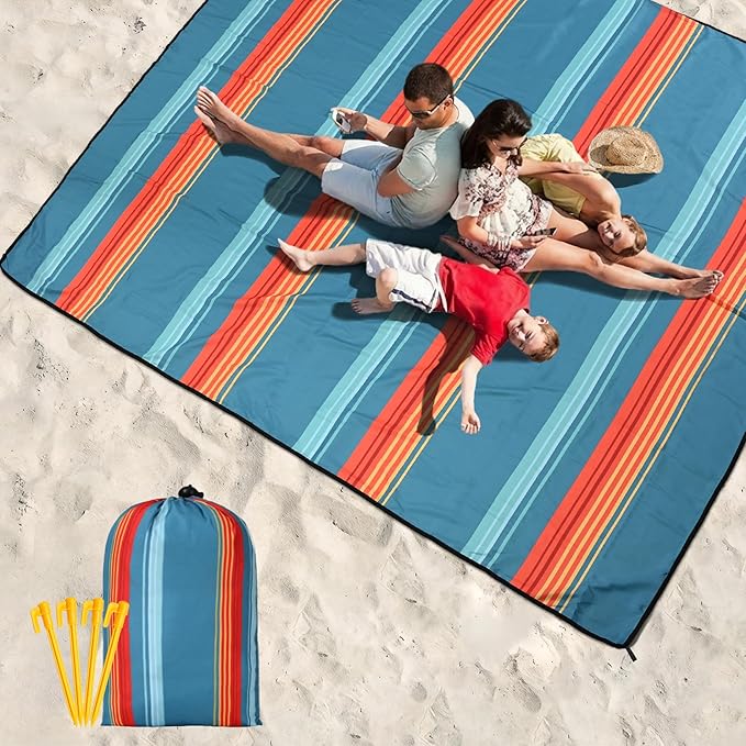 Beach Blanket Waterproof Sandproof Beach Mat 79 X 83/10'x9'for 2-8 Adults Quick Drying Outdoor Picnic Mat Beach Accessories for Travel Camping Hiking