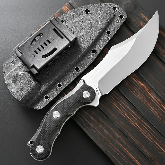 Sitivien ST39 Fixed Blade Knife 7mm DC53 Steel Blade Ergonomic Micarta Handle Full Tang Knife with Sheath for Outdoor Camping Hiking Working Survival (Black)