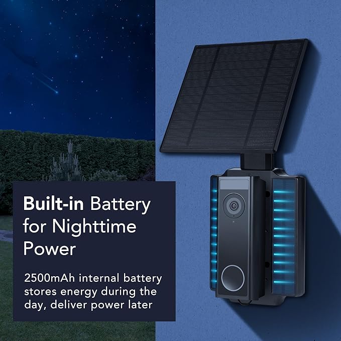 Wasserstein Doorbell Solar Charger with Built-in Battery Compatible with Arlo Video Battery Doorbell 2K (2nd Gen) WYZE Wireless Duo Cam &amp eufy E340/C30/C31 Doorbell (2.5W)