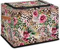 Clothes Storage Bins with Metal Frame Leopard Print Flower Storage Boxes with Zipper Lids Collapsible Cube Clothing Storage Bag with Leather Handle Closet Clothes Organizer Container