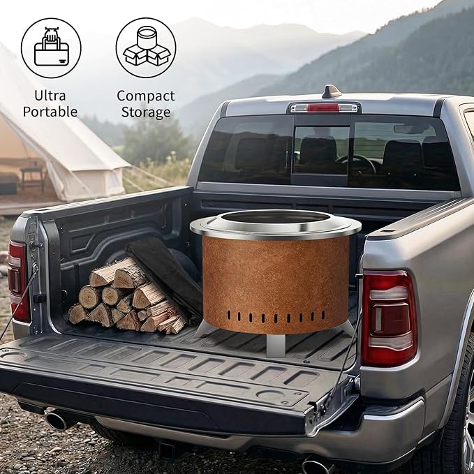 Verdeluxe Smokeless Fire Pit22 Inch Stainless Steel Firepit Outdoor Wood Burning Fire Pit with CoverSmokeless Firepits for Outside Backyard Patio Garden Camping(Rusty)