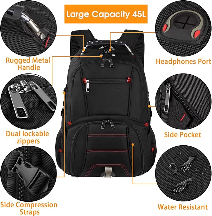 LTINVECK Travel Laptop Backpack Extra Large Backpack for Men Women TSA Friendly Heavy Duty Big Business Computer Bag Tech Backpacks Bag Fit 17 Inch Laptops RFID Backbag