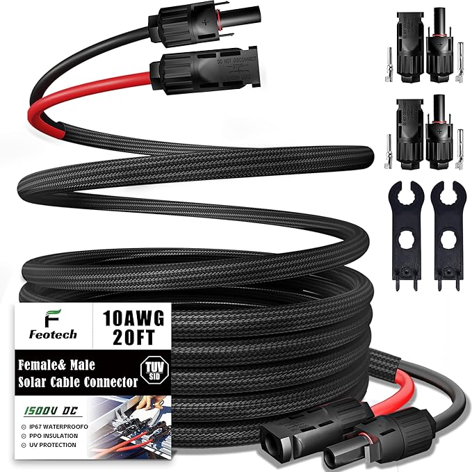 Twin Wire 20 Feet Solar Extension Cable 10AWG with -IP67- Female and Male Connector Bonus Two Pairs of Free Connector Solar Panel Adapter kit Tools (4 Pairs connectors)