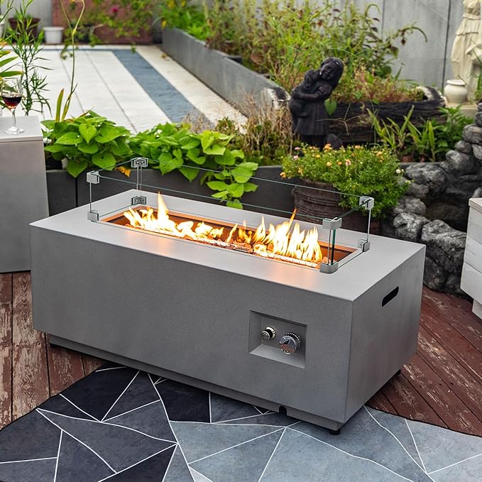 Outdoor Fire Pit Table Propane Gas Fire pits Outdoor Fireplaces 42″ Rectangular Firepit Table 50000 BTU Fire Table for Patio Set Grey.