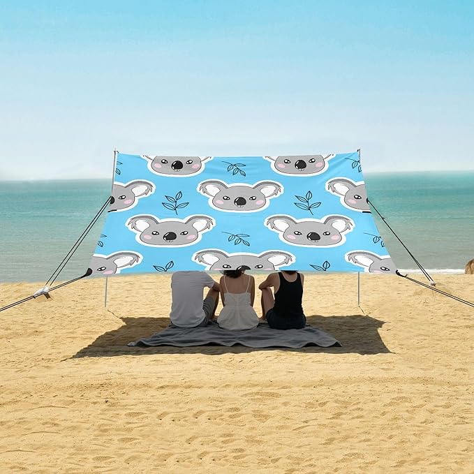 Koalas Beach Canopy Sun Shelter with Sandbags &amp Sand Shovel &amp Windproof Ropes - Portable 110x126 Beach Shade Beach Tent for Camping Picnics