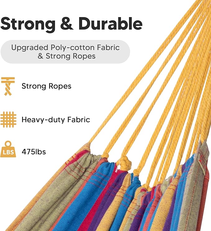 SUNCREAT Outdoor Double Hammock Portable Tree Colorful Hammock Colorful Stripes