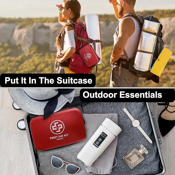 VRIEXSD Premium First Aid Kit 320 Piece Waterproof Hard Shell Eva First Aid Kit for Home Camping Cars Hiking Travel Businesses &amp Outdoor Emergencies - Emergency Medical Kits (Red)