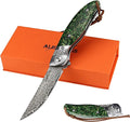 ALBATROSS Damascus Folding Pocket Knife - Premium EDC with VG10 Steel Blade Green Synthetic Handle Ball Bearing Assisted Opening Liner Lock for Outdoor Hunting Camping - Great Gift for Men - HGDK