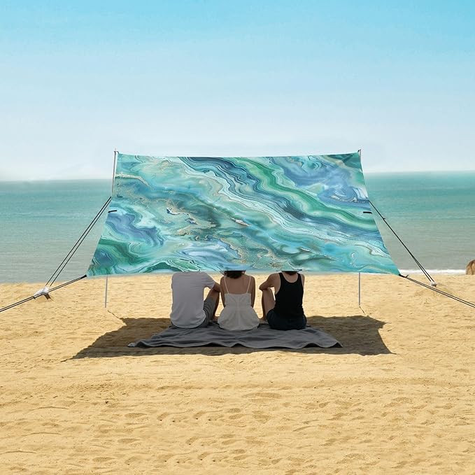 ALAZA Green Blue Marble Beach Tent Sun Shelter Portable Canopy Sunshade for Outdoor Camping Picnics Backyard Fun 10x9 ft