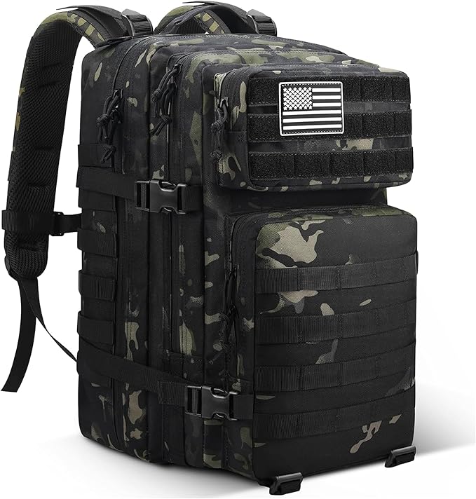 Men and Women 45L Outdoor Camouflage Backpack Capacity Hiking and Camping Bag Multi-functional Storage 3D Backpacks (Black3 45L)