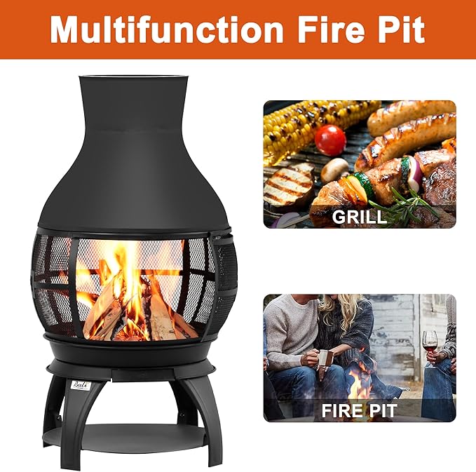 BALI OUTDOORS Fire Pit Wood Burning Chiminea Outside Fireplace Patio Small Firepit Size 17.7 W x 35.6 H Brown-Black