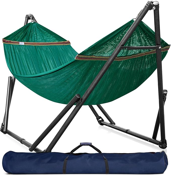 Tranquillo Double Hammock with Stand Included for 2 Persons/Foldable Hammock Stand 600 lbs Capacity Portable Case - Inhouse Outdoor Camping Peacock