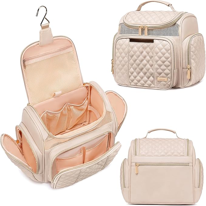 Large Leather Toiletry Bag for Women MenBathroom BagWater Resistant Shower BagMakeup BagPortable Shower Caddy for College DormHanging Travel Toiletry Bag with Transparent Waterproof Phone Pocket
