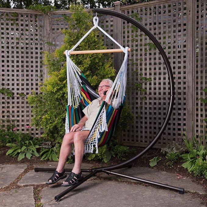 Vivere Cotton Hammock Chair with Hardwood Spreader Bar - 250 lb Capacity (Rio Night)
