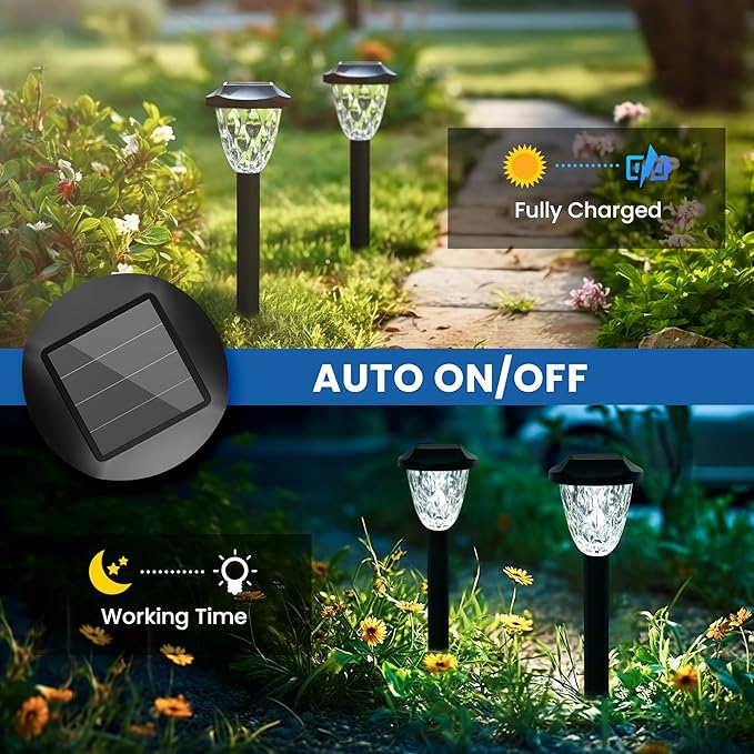 GIGALUMI 16 Pack Solar Outdoor Lights Bright Solar Pathway Lights with Great Pattern Waterproof Auto On/Off Light for Outside Garden Walkway Driveway Lawn Pathway