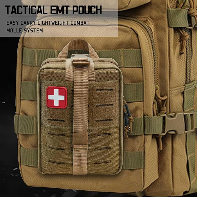 Ifak Pouch Rip Away Molle Tactical Medical Pouch Empty First Aid Kit Bag for Duty Belt (2 Pack-TAN)