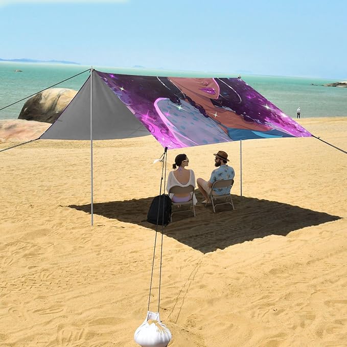 ALAZA African Woman Starry Sky Beach Tent Sun Shelter Portable Canopy Sunshade for Outdoor Camping Picnics Backyard Fun 10x9 ft