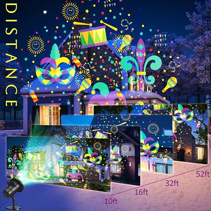 Mardi Gras Holiday Projector Light with 1 Film Slides LED Projector Lights Outdoor Reflectors Waterproof Landscape Decorative Lighting Projection Lamp for Party