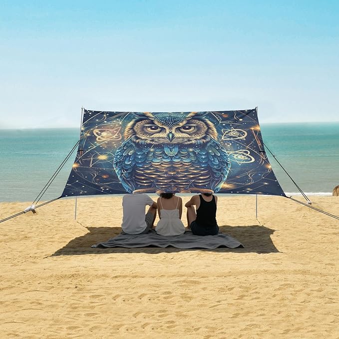 ALAZA Boho Style Owl Beach Tent Sun Shelter Portable Canopy Sunshade for Outdoor Camping Picnics Backyard Fun 10x9 ft