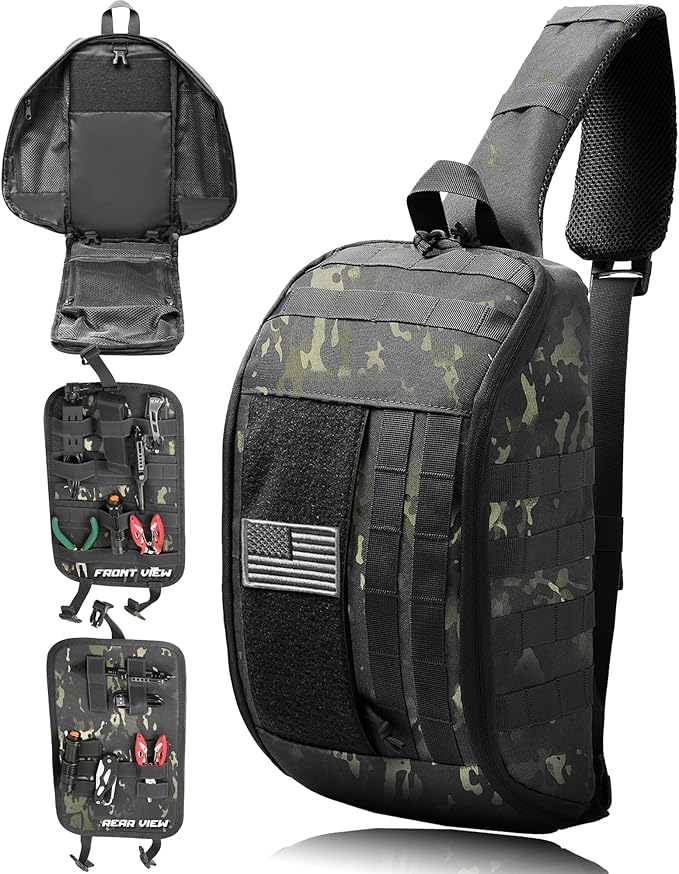 DBTAC Compact 9L Tactical Sling Bag with Removable Elastic Organizer Panel Everyday Carry Shoulder Pack for EDC Tools First Aid Travel Outdoor Sports (Charcoal Camo)