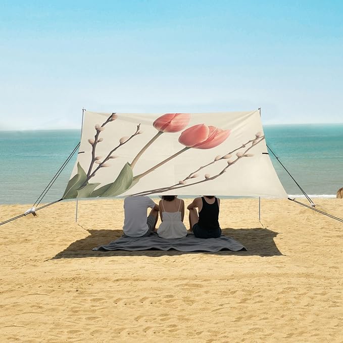 ALAZA Vintage Pink Tulips Floral Beach Tent Sun Shelter Portable Canopy Sunshade for Outdoor Camping Picnics Backyard Fun 10x9 ft